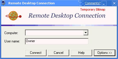 Remote Desktop Connection - bez Options