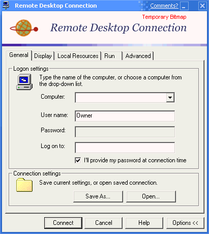 Remote Desktop Connection - s Options